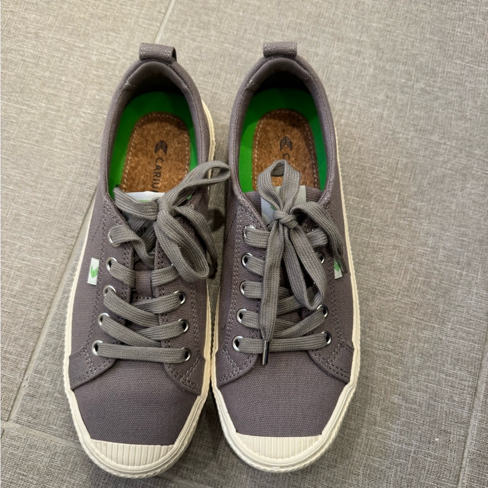 Cariuma OCA Low Canvas Sneaker, Dark Grey, Size 8, like new—worn once